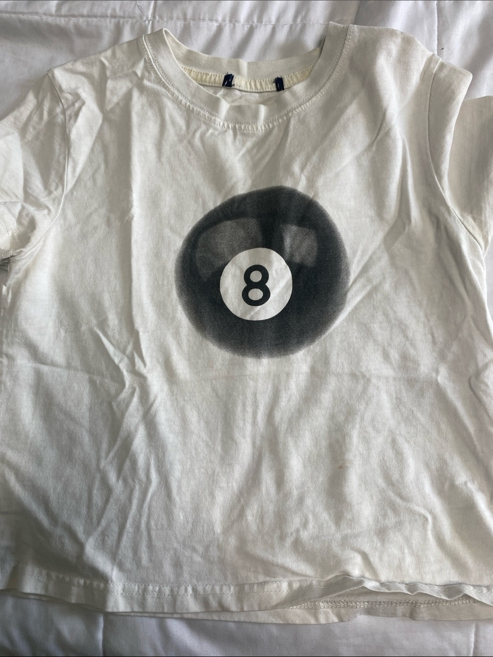 Forever 21 White Kids Tee with Black 8-Ball Graphic